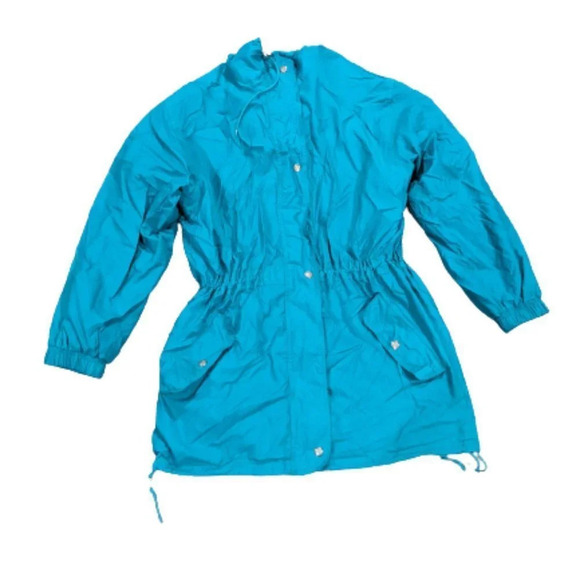 Woolrich Vintage Women's Zip Up Rain Coat Teal Blue Packable Waist Elastic M - Picture 1 of 11